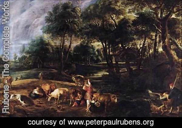 Rubens - Landscape with Cows and Wildfowlers c. 1630