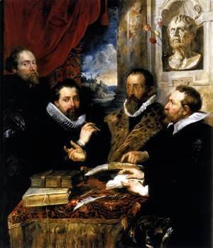 Selfportrait with brother Philipp, Justus Lipsius and another scholar