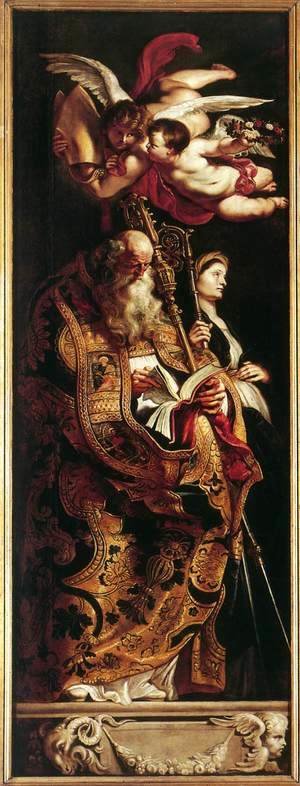 Rubens - Raising of the Cross [detail: Sts Amand and Walpurgis]